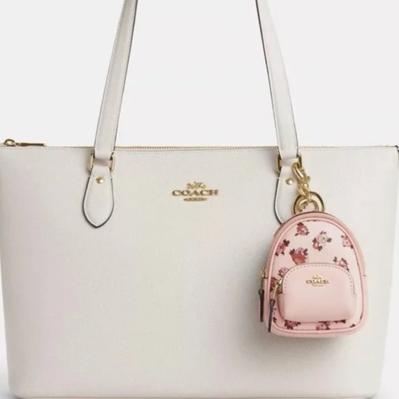 NWT Coach Authentic Mini Court Backpack Charm in Rose Print - Picture 2 of 2